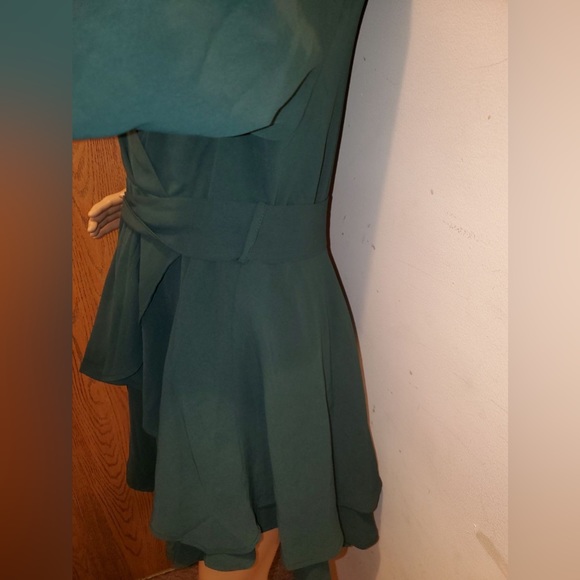 Long Sleeve Mini Wrap Dress with Belt. NWOT. Sz: L. Forest Green Color. - Picture 9 of 12